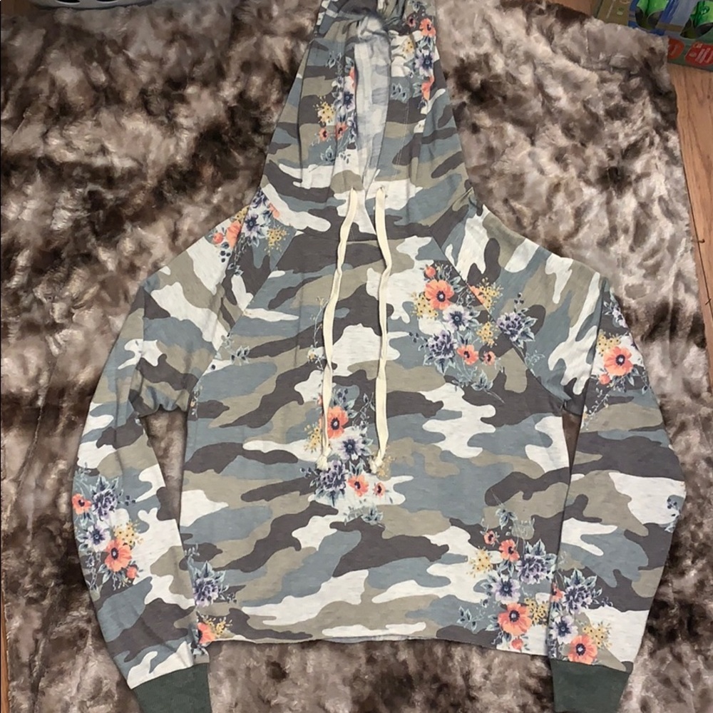 Living Doll Floral Camo Print Crop Hoodie